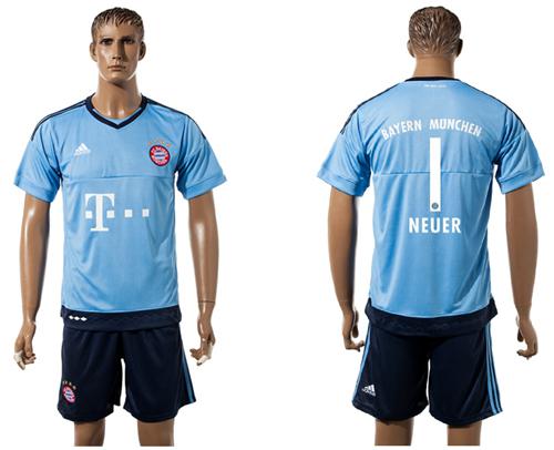 Bayern Munchen #1 Neuer Light Blue Goalkeeper Soccer Club Jersey - Click Image to Close